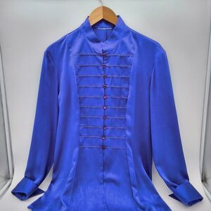 Vintage Sleek Royal Blue Button-Up Shirt